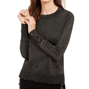 Michael Kors Metallic Black Sweater with Lace-Up Details
